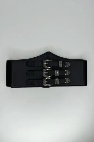 חגורה דמוי עור עבה בשילוב אבזם וגומי