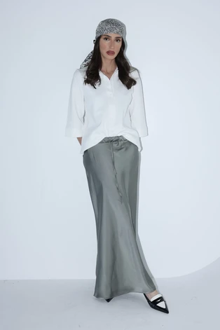 חצאית מורגן כסף מטאלי